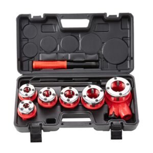 ratchet pipe threader kit, 1/4" npt 1 1/4" npt manual ratcheting pipe threader, portable pipe threading tool set with 6pcs npt dies, storage case for galvanized aluminum iron copper pipes