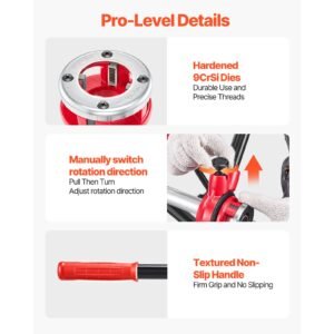 ratchet pipe threader kit with 4 dies, 1/2" npt, 3/4" npt, 1" npt, 1 1/4" npt manual ratcheting pipe threading tool, portable pipes threader set with toolbox for plumbing installation & repair