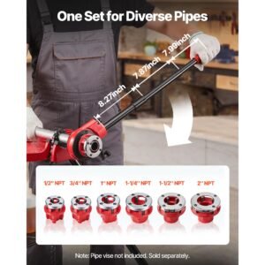 ratchet pipe threader kit with 6 dies, 1/2" npt to 2" npt manual ratcheting pipe threading tool, portable pipes threader set with toolbox for plumbing installation & repair
