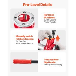 ratchet pipe threader kit with 6 dies, 1/2" npt to 2" npt manual ratcheting pipe threading tool, portable pipes threader set with toolbox for plumbing installation & repair