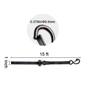 ratchet tie down straps (4pk), 2200 lb max break strength, includes 4 premium 1" x 15' rachet tie downs with padded handles, for moving securing cargo, appliances, lawn equipment, motorcycle