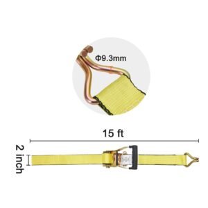 ratchet tie down straps (4pk), 5000 lb break strength, double j hook includes 4 premium 2" x 15' rachet tie downs with padded handles, for moving securing cargo, appliances, lawn equipment