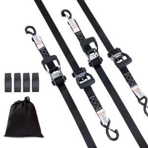 Ratchet Tie Down Straps (4PK), 5208 lb Max Break Strength, Includes 4 Premium 1.6" x 8' Rachet Tie Downs with Padded Handles, for Moving Securing Cargo, Appliances, Lawn Equipment, Motorcycle