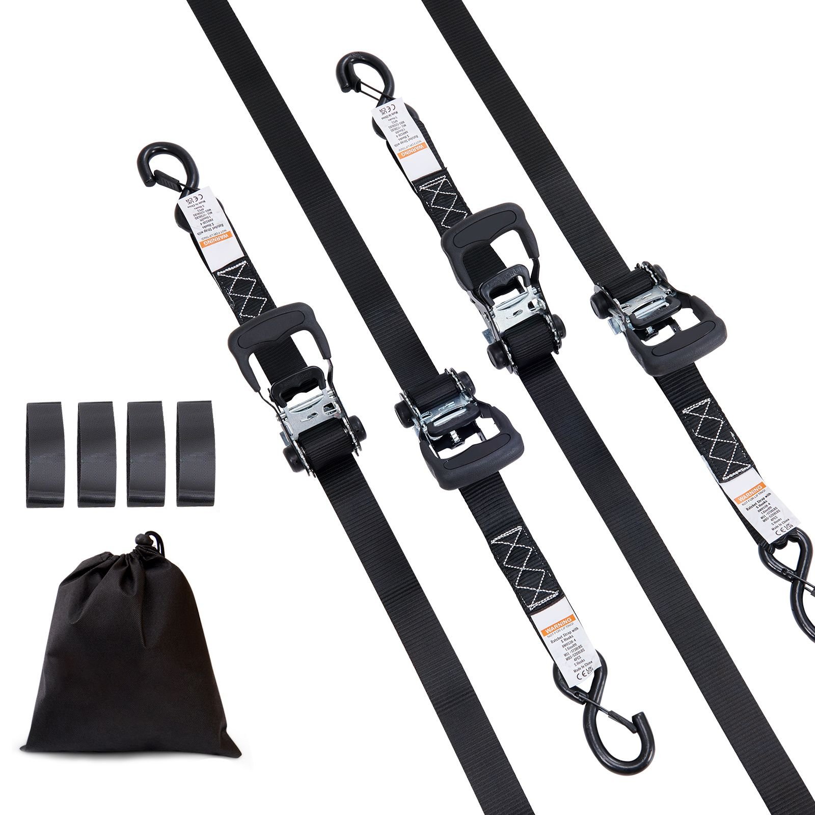 ratchet tie down straps (4pk), 5208 lb max break strength, includes 4 premium 1.6" x 8' rachet tie downs with padded handles, for moving securing cargo, appliances, lawn equipment, motorcycle