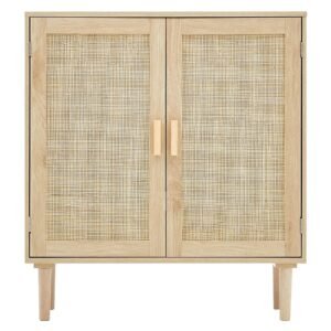 rattan cabinet, rattan storage cabinet with 2 magnetic doors and adjustable shelves, sideboard buffet cabinet for hallway, entryway, living room, or kitchen, natural