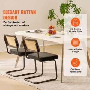 rattan dining chairs set of 2, mid century modern dining chair, upholstered velvet accent chair with rattan back, retro dining room kitchen chair for living room, bedroom, office (18.1 inch)