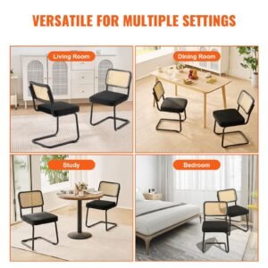 rattan dining chairs set of 2, mid century modern dining chair, upholstered velvet accent chair with rattan back, retro dining room kitchen chair for living room, bedroom, office (18.1 inch)