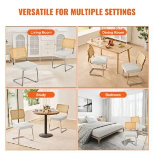 rattan dining chairs set of 2, mid century modern dining chair, upholstered velvet accent chair with rattan back, retro dining room kitchen chair for living room, bedroom, office (18.1 inch)