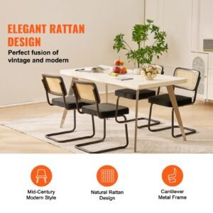 rattan dining chairs set of 4, mid century modern dining chair, upholstered velvet accent chair with rattan back, retro dining room kitchen chair for living room, bedroom, office (18.1 inch)