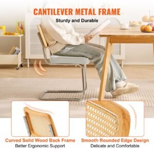 rattan dining chairs set of 4, mid century modern dining chair, upholstered velvet accent chair with rattan back, retro dining room kitchen chair for living room, bedroom, office (18.1 inch)