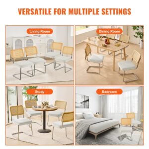 rattan dining chairs set of 4, mid century modern dining chair, upholstered velvet accent chair with rattan back, retro dining room kitchen chair for living room, bedroom, office (18.1 inch)