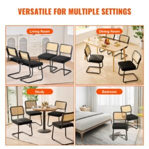 rattan dining chairs set of 4, mid century modern dining chair, upholstered velvet accent chair with rattan back, retro dining room kitchen chair for living room, bedroom, office (18.1 inch)