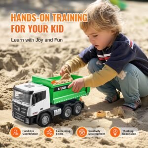 rc dump truck toy, 9 channel 1:18 scale, remote control dump truck rc construction vehicle truck toy with light & 2 rechargeable batteries birthday gift for toddlers kids boys and girls age 8+