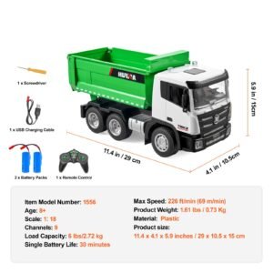rc dump truck toy, 9 channel 1:18 scale, remote control dump truck rc construction vehicle truck toy with light & 2 rechargeable batteries birthday gift for toddlers kids boys and girls age 8+