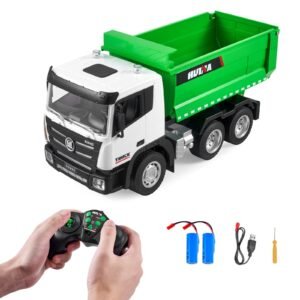 RC Dump Truck Toy, 9-Channel 1:18 Scale, Remote Control Dump Truck RC Construction Vehicle Truck Toy with Light & 2 Rechargeable Batteries Birthday Gift for Toddlers Kids Boys and Girls Age 8+
