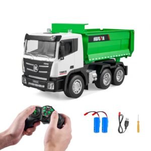 rc dump truck toy, 9 channel 1:18 scale, remote control dump truck rc construction vehicle truck toy with light & 2 rechargeable batteries birthday gift for toddlers kids boys and girls age 8+