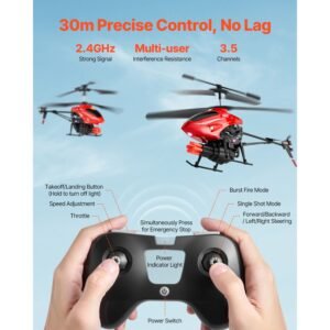 rc helicopter, 2.4ghz flying remote control helicopter with shooting mode, 3.5 channel rc airplane for kid, altitude hold, one key takeoff/landing & led lights, toys for kids ages 14 and up