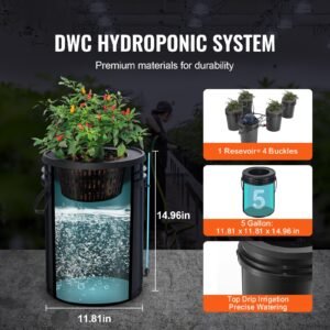 rdwc hydroponics system recirculating deep water culture 4 buckets 5 gal