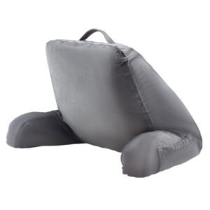 reading pillow, large size bed pillow with shredded memory foam, back pillow with 3 pockets and washable short velvet cloth, top with handle, for watching tv, reading, gaming, resting, grey