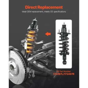 rear shock absorber strut assembly, 2pcs shock and strut assembly with coil spring, compatible with 2007 2009 honda cr v models, automotive replacement struts for oe 172497l 172497r