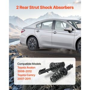 rear shock absorber strut assembly, 2pcs shock and strut assembly with stabilizer bar & coil spring, compatible with 2007 2011 toyota camry and 2008 2012 toyota avalon models, oe 172401