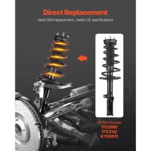 rear shock absorber strut assembly, 2pcs shock and strut assembly with stabilizer bar & coil spring, compatible with 2007 2011 toyota camry and 2008 2012 toyota avalon models, oe 172401