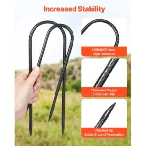 rebar stakes, 12 inch, heavy duty 0.32 in diameter u shape, galvanized steel ground anchors with chisel point end & rust resistant coating, for gardening support, fence, camping tents (8 pack)