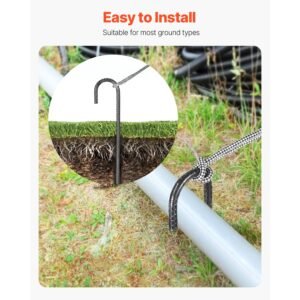 Rebar Stakes, 16-Inch, Heavy-Duty 0.4 in Diameter J Hook, Galvanized Steel Ground Anchors with Chisel Point End & Rust-Resistant Coating, for Gardening Support, Fence, Camping Tents (16-Pack)