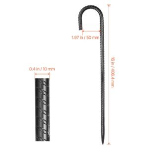 rebar stakes, 16 inch, heavy duty 0.4 in diameter j hook, galvanized steel ground anchors with chisel point end & rust resistant coating, for gardening support, fence, camping tents (16 pack)