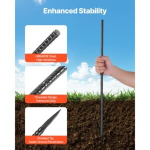 rebar stakes, 24 inch, heavy duty 0.47 in diameter, straight galvanized steel ground anchors with chisel point end & rust resistant coating, for gardening support, fence, camping tents (20 pack)