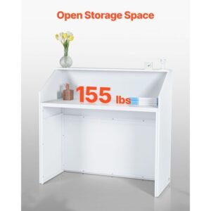 reception desk, 46 inch rectangular front counter table, office reception desk, retail counter and front reception counter, for checkout, lobby, beauty salon and office, white