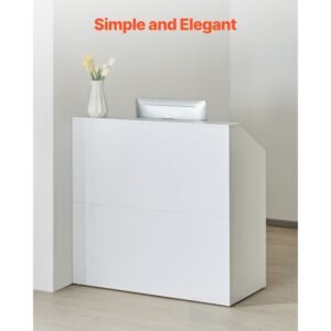 reception desk, 46 inch rectangular front counter table, office reception desk, retail counter and front reception counter, for checkout, lobby, beauty salon and office, white
