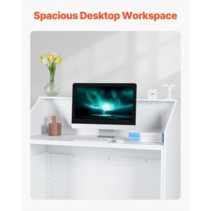 reception desk, 46 inch rectangular front counter table, office reception desk, retail counter and front reception counter, for checkout, lobby, beauty salon and office, white