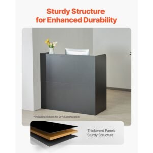 reception desk, 47 inch rectangular front counter table, office reception counter with lockable drawer and storage cabinet, for checkout, lobby, beauty salon and office, black