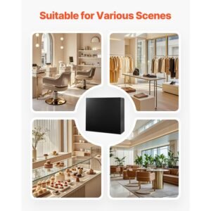 reception desk, 47 inch rectangular front counter table, office reception counter with lockable drawer and storage cabinet, for checkout, lobby, beauty salon and office, black