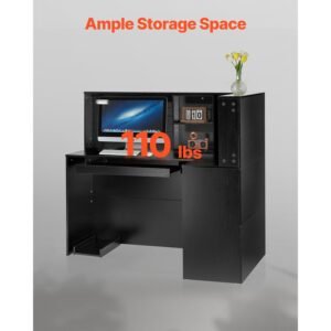 reception desk, 55inch l shaped front counter table, office reception counter with drawer keyboard tray and storage cabinet, for checkout, lobby, beauty salon & office, black