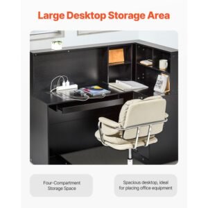 reception desk, 55inch l shaped front counter table, office reception counter with drawer keyboard tray and storage cabinet, for checkout, lobby, beauty salon & office, black