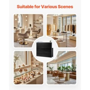 reception desk, 55inch l shaped front counter table, office reception counter with drawer keyboard tray and storage cabinet, for checkout, lobby, beauty salon & office, black