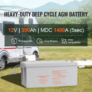 rechargeable agm marine battery, 12v 200 ah, designed for rv solar marine off grid use, ups backup, with a self discharge rate, 1400a current