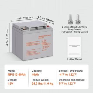 rechargeable agm marine battery, 12v 40ah, with 400a discharge current, ideal for mobility scooters, electric wheelchairs, go karts, and e bikes