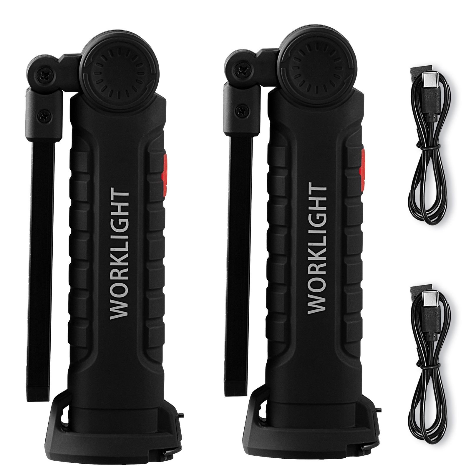 rechargeable led work light, 1200 mah, magnetic mechanic flashlight with magnetic base, 360° rotation, 5 lighting modes, foldable grill lamp for mechanics, car repairs, home, emergency (2 pack)