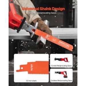 reciprocating saw blades, 25 pack, 14/18 tpi bi metal reciprocating saw blade set with universal shank, sharp teeth for fast and smooth cuts, for cutting 1/8 5/16 inch medium metals, orange