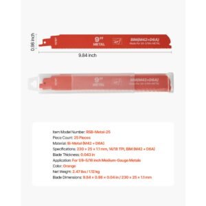 reciprocating saw blades, 25 pack, 14/18 tpi bi metal reciprocating saw blade set with universal shank, sharp teeth for fast and smooth cuts, for cutting 1/8 5/16 inch medium metals, orange