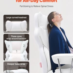 reclining office chair with footrest, heavy duty pu leather wide office chair, big and tall executive office chairs with lumbar support, strong metal base quiet wheels, white