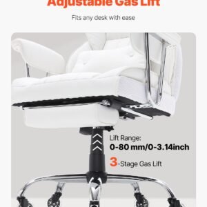 reclining office chair with footrest, heavy duty pu leather wide office chair, big and tall executive office chairs with lumbar support, strong metal base quiet wheels, white