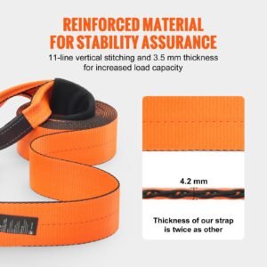 recovery tow strap 4" x 30', 46,500 lbs break strength, triple reinforced loop straps, tree saver, off road towing and recovery, extreme weather resistance, protective sleeves & storage bag
