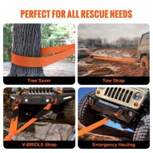recovery tow strap 4" x 30', 46,500 lbs break strength, triple reinforced loop straps, tree saver, off road towing and recovery, extreme weather resistance, protective sleeves & storage bag