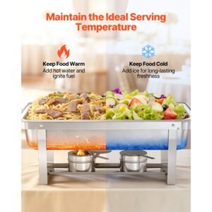 rectangle chafing dish, 9 qt 2 pack stainless steel chafing dish, food warmer chafer complete set with hollow handle, 1 food tongs, lid, fuel holder, chafer dishes for banquet party wedding