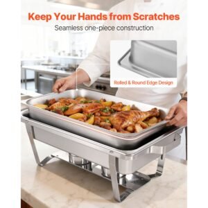 rectangle chafing dish, 9 qt 2 pack stainless steel chafing dish, food warmer chafer complete set with hollow handle, 1 food tongs, lid, fuel holder, chafer dishes for banquet party wedding