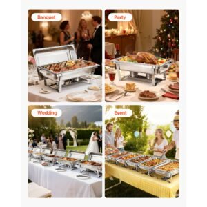 rectangle chafing dish, 9 qt 6 pack stainless steel chafing dish, food warmer chafer complete set with hollow handle, 3 food tongs, lid, fuel holder, chafer dishes for banquet party wedding